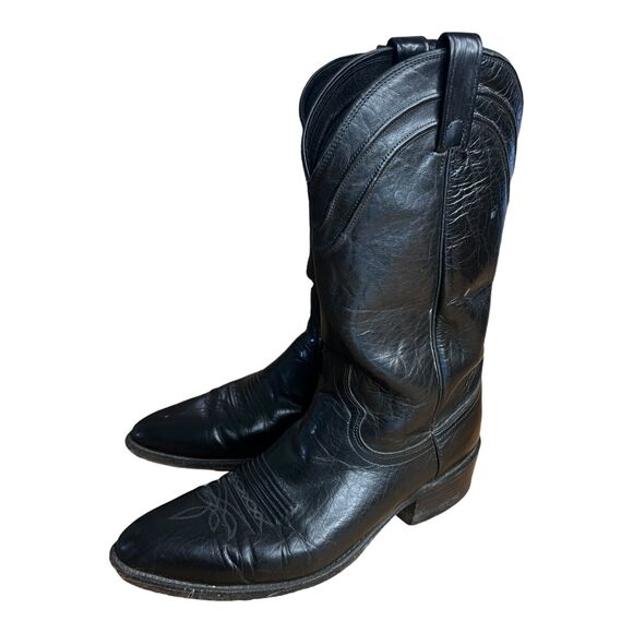 Vintage DAN POST Cowboy Boots Wingtip Pointed Toe Leather Black Stitch Mens 11D main image 2
